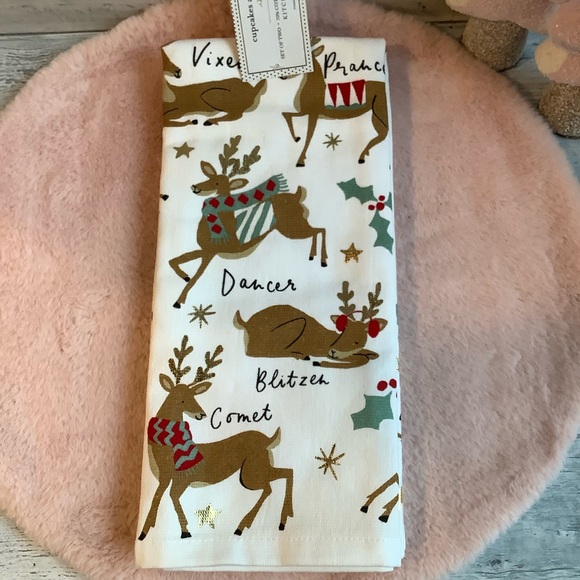 Cupcakes and Cashmere 2Pk Santa's 8 Reindeer Kitchen Towels Only - Picture 2 of 3